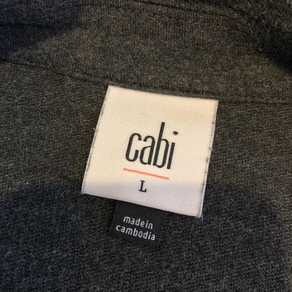 Cabi Elegant Tee charcoal gray collared v neck knit top size Large #4258 - Picture 8 of 15